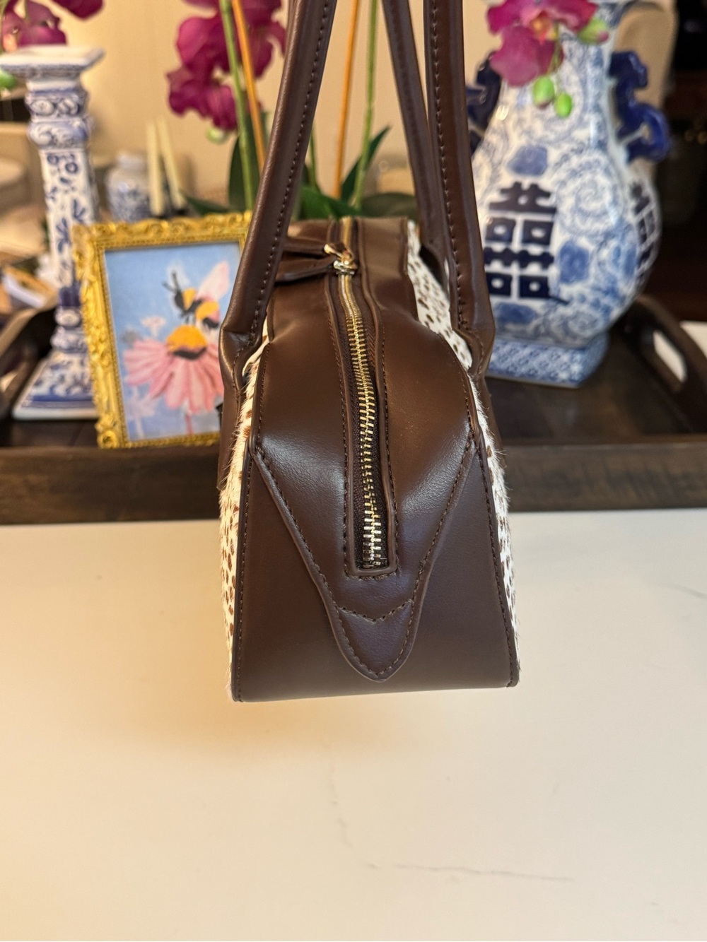 π€π€ NWT HOUSE OF HARLOW 1960 CALF HAIR LEATHER SHOULDER BAG! - Picture 4 of 8